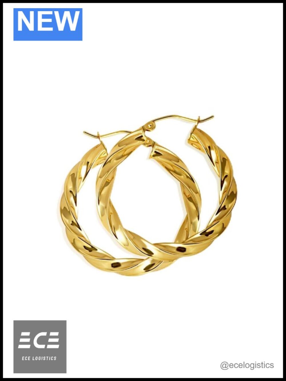14K Yellow Gold Reversible Twisted Rope Hoop Earrings 4mm Thick 30mm